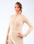 SCULPT ME - Long Sleeve Zip Up Top in Taupe