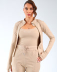 SCULPT ME - Long Sleeve Zip Up Top in Taupe