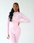 SCULPT ME - Long Sleeve Zip Up Top in Posie Pink