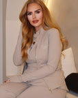 SCULPT ME - Long Sleeve Zip Up Top in Taupe
